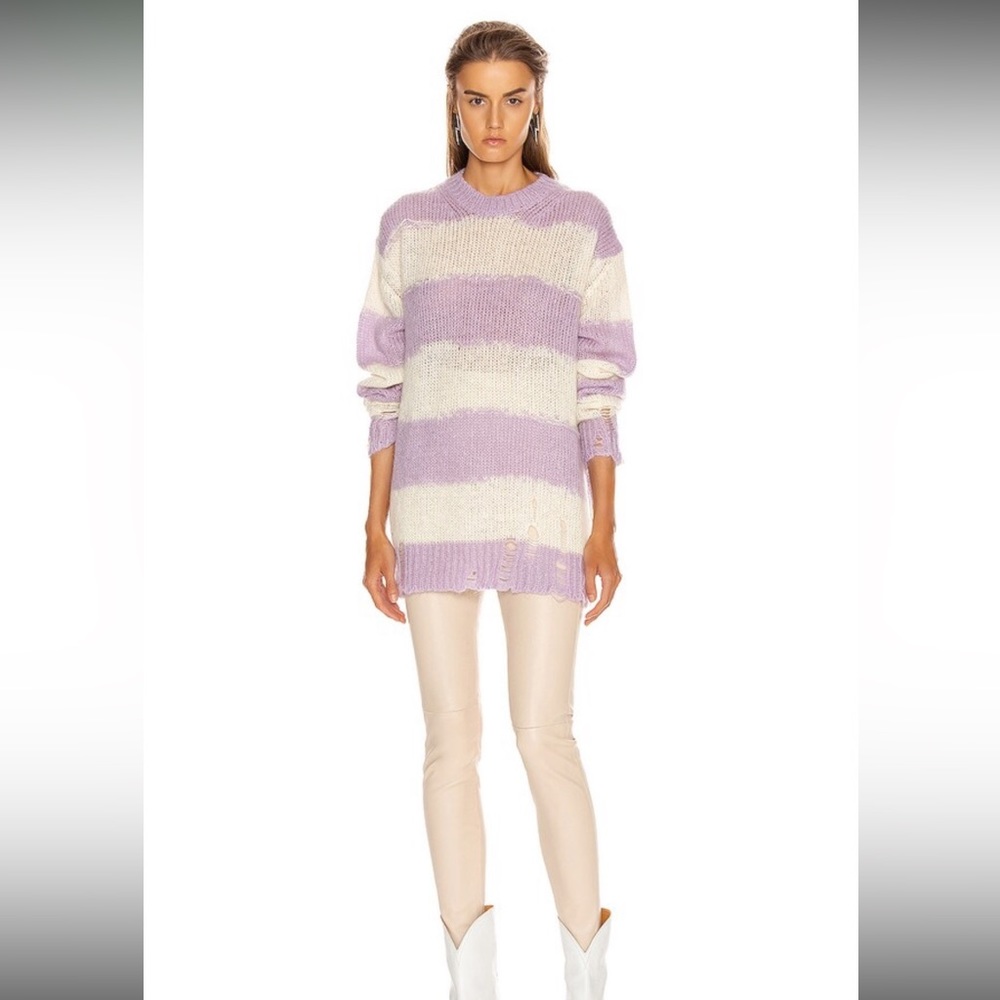 Acne Studios Kantonia Stripe white purple Distressed Oversized Knit Sweater XS - Picture 6 of 16
